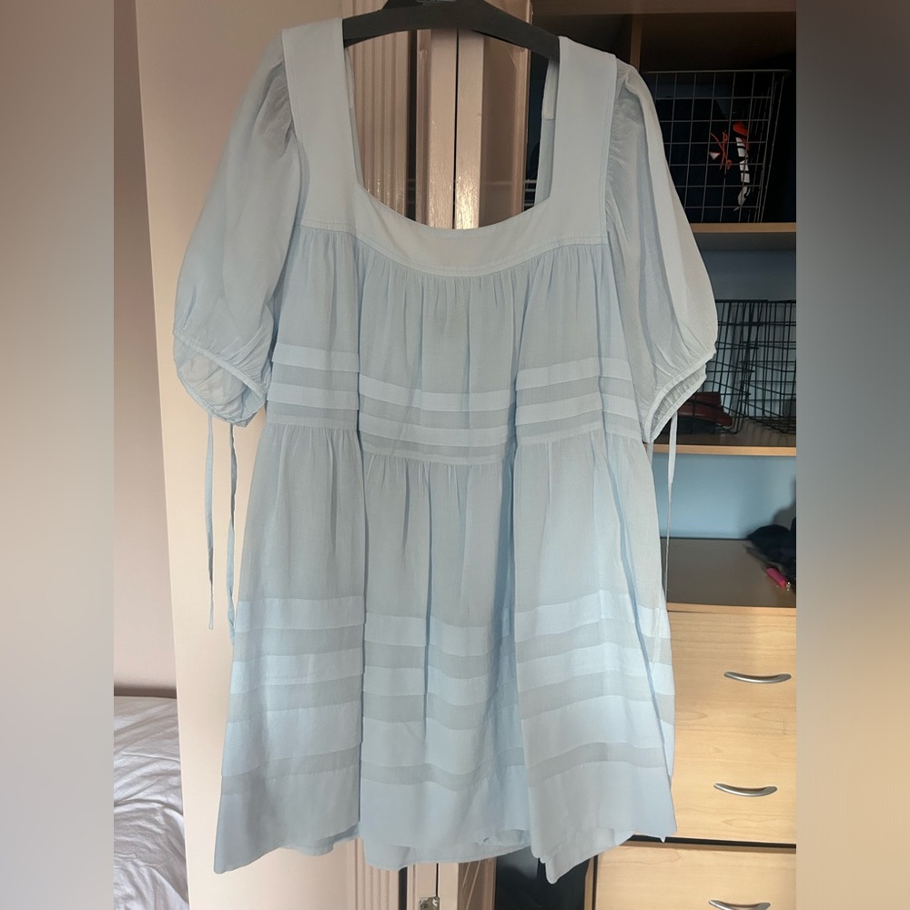 J. Crew Light Blue Blouse with Puff Sleeves